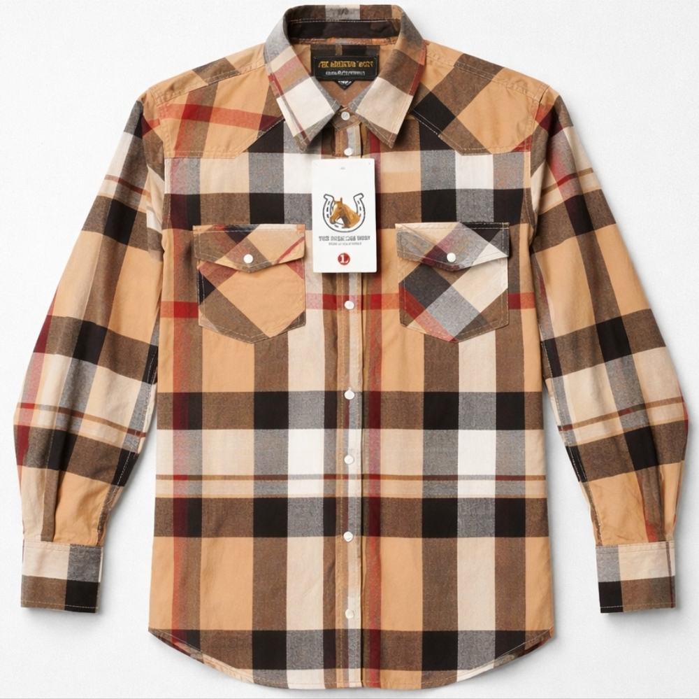 American West Plaid Snap Button Western Shirt Mens XL NWT